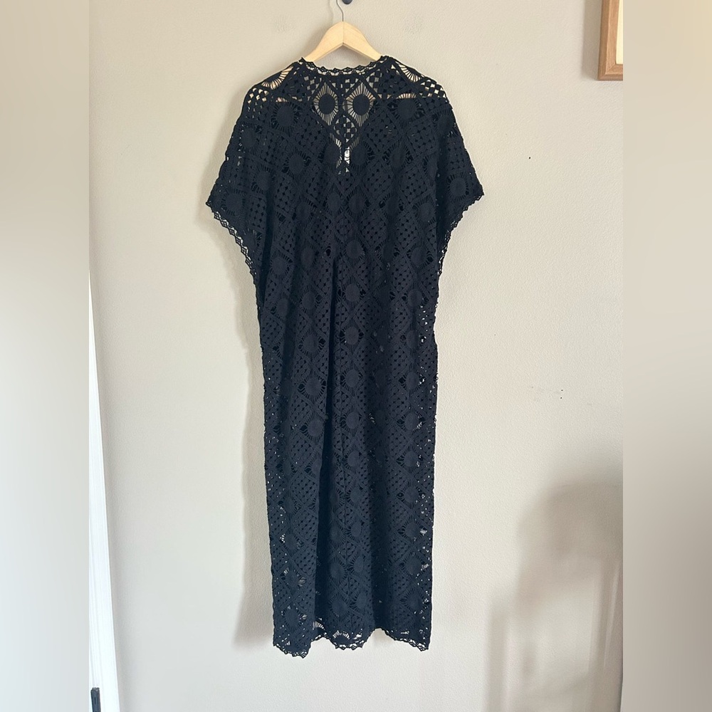 By Anthropologie Sheer Crochet CoverUp Dress in Black Onyx XS/S NWT - Picture 3 of 7